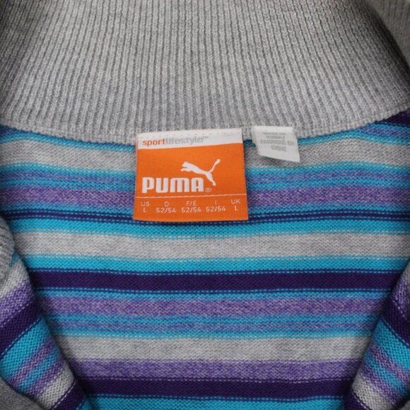 PUMA COTTON 1/4 ZIP SWEATER GRAY, PURPLE & TURQUOISE Sz LARGE, L - Picture 4 of 5
